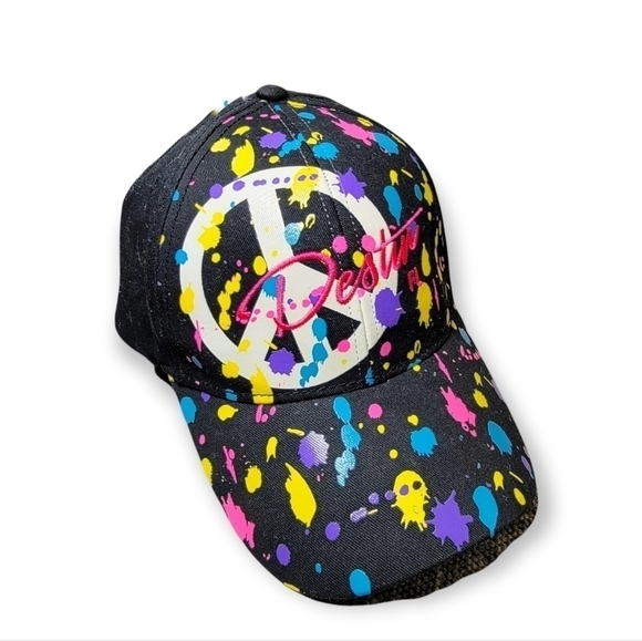 Vintage Y2K Splatter paint Peace Symbol 90s Destin, FL ball cap neon - Picture 1 of 15